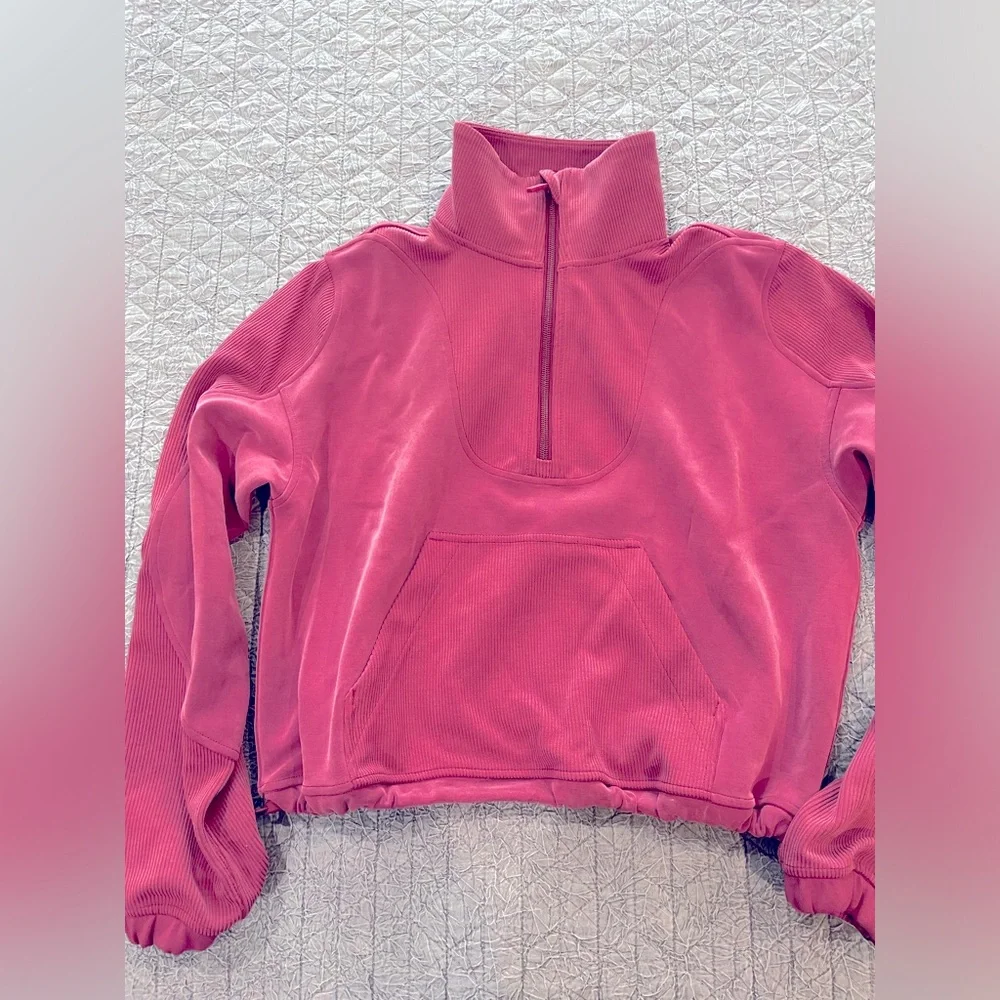 Lululemon *sold out* brushed soft stream half zip in raspberry color, size 6. - Picture 3 of 6